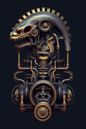 A mechanical clock with a lizards head on top of it. Generative AI.の素材