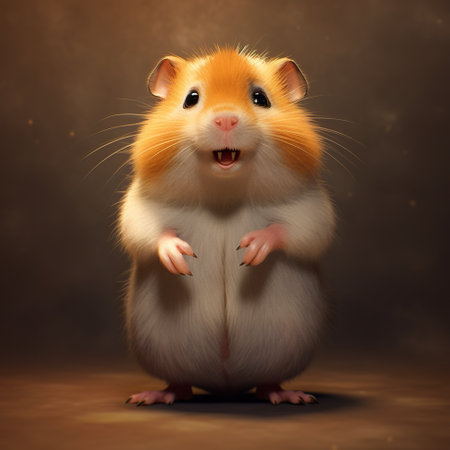A brown and white hamster standing on its hind legs. Generative AI.の素材