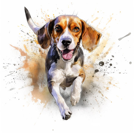 A painting of a dog running with its tongue out. Generative AI.の素材