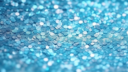 A close up of a blue glitter background. Generative AI.の素材