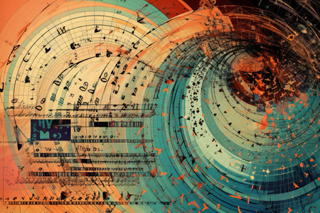 A digital painting of music notes and notes. Generative AI.の素材