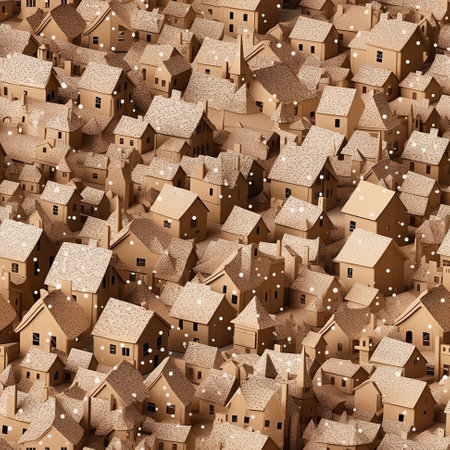 A lot of cardboard houses with snow falling on them. Generative AI.の素材