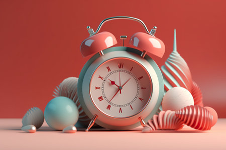 An alarm clock sitting on top of a table. Generative AI.の素材
