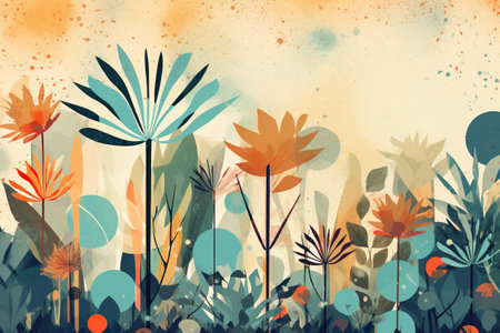 A painting of a bunch of flowers in a field. Generative AI.の素材