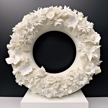 In loving memory of those who are forever in our hearts, white wreat with paper flowers on black background, generative AI designの素材