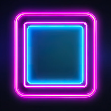 A square neon frame with a black background. Generative AI.の素材