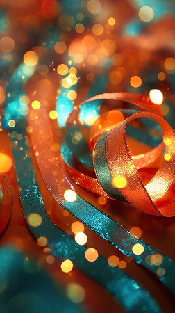 A close up of a ribbon on a table. Generative AI.の素材