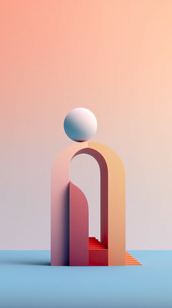 A white ball sitting on top of an arch. Generative AI. Pedestal for cosmetic products.の素材