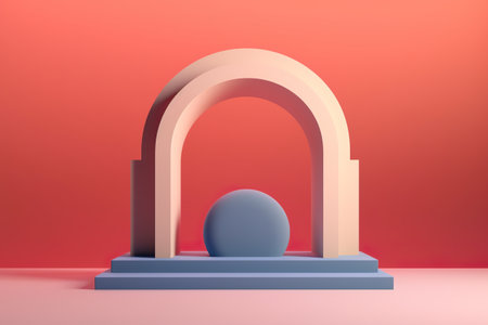 A blue ball sitting on top of a blue platform. Generative AI.の素材