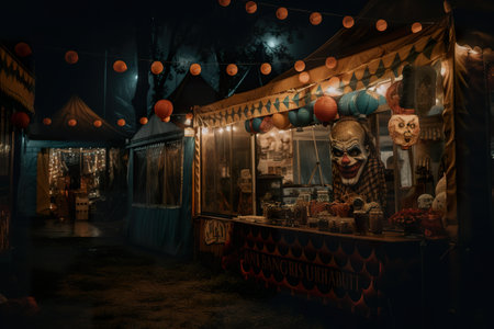 A street vendor selling halloween decorations at night. AI generative.の素材