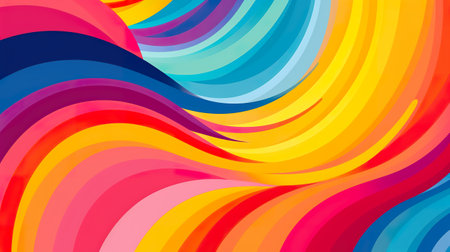 A multicolored background with wavy lines. Generative AI.の素材