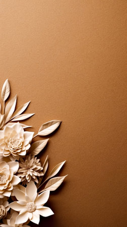 A bunch of paper flowers on a brown background. Generative AI.の素材