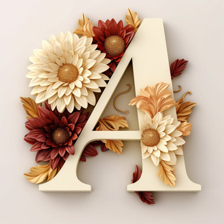 The letter a is made of paper flowers. Generative AI.の素材