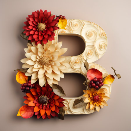 The letter b is made out of paper flowers. Generative AI.の素材