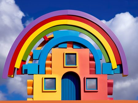 A colorful building with a rainbow painted on it. Generative AI.の素材