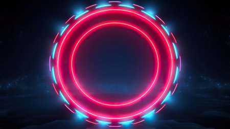 A neon circle with blue and red lights. Generative AI.の素材