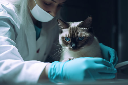 Veterinarian, a vet checking a cat at a vet clinic, AI generative image.の素材