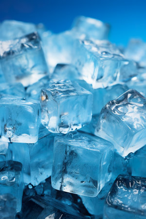 A pile of ice cubes sitting on top of a table. Generative AI.の素材