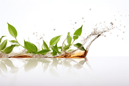 A splash of black tea with tea leaves on a white background. Generative AI design elementの素材