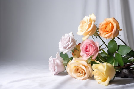 A bunch of roses sitting on top of a table. Generative AI.の素材