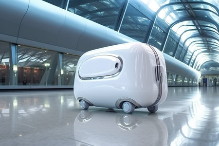 A white suitcase sitting on top of a floor. Generative AI.の素材