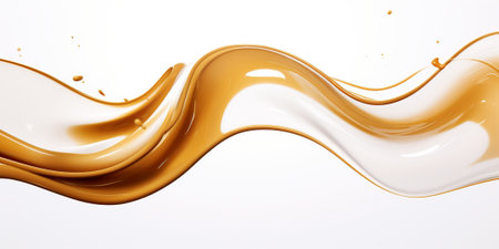 A liquid flowing down a white surface. Generative AI. Cream and caramel wave, abstract liquid element for your design.の素材