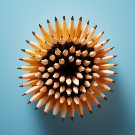 A bunch of pencils are arranged in a ball. Generative AI.の素材