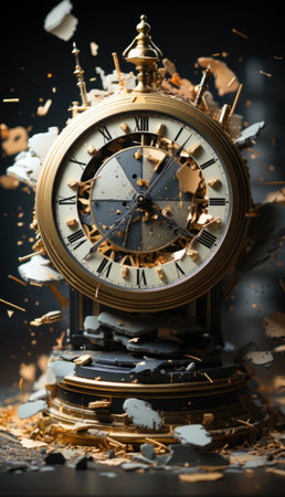 A clock that is sitting on top of a pile of coins. Generative AI.の素材