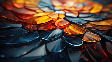 A close up of a colorful broken plastic pieces in mosaic pattern. Generative AI image.の素材