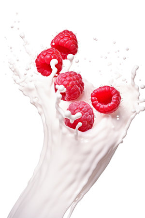 A splash of milk with raspberries in it. Generative AI.の素材