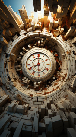 A clock surrounded by blocks in a circle.