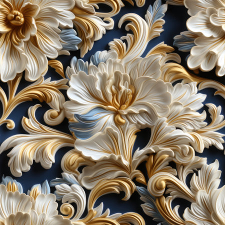 Blue and grey 3d flower design seamless background, .の素材