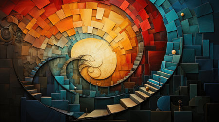 A spiral strcase in a multicolored room.の素材