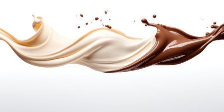 A splash of milk and chocolate on a white background.の素材