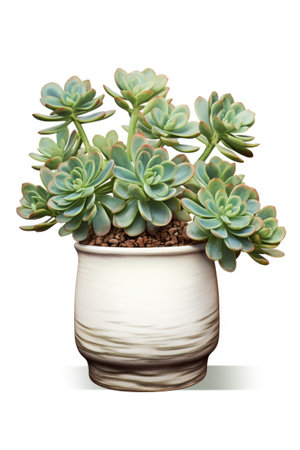 A potted plant with succulents in it. Digital image. Stone rose Echeveria plant.の素材