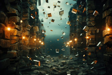 A bunch of books are flying in the air.の写真素材