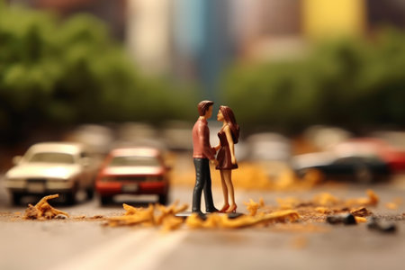 A couple standing next to each other on a street. Relationship problems, concept image.の素材