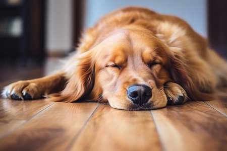 A dog laying on the floor with its eyes closed. Digital image.の素材