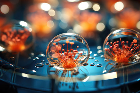 A bunch of glass balls sitting on top of a table. Imaginary illustration.の素材