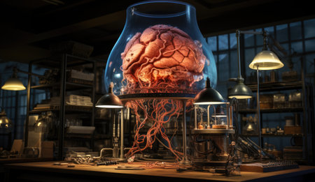 A glass vase with a brain inside of it. Imaginary illustration.の素材