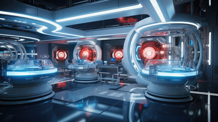 A futuristic room with a lot of lights. Imaginary illustration.の素材