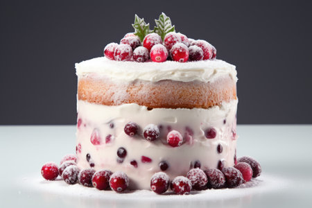 A frosted cake with cranberries on top. Photorealistic AI.の素材