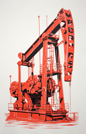 A drawing of an oil pump with a clock on it. Imaginary illustration.の素材