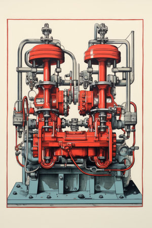 A drawing of a red fire hydrant. Imaginary illustration.の素材