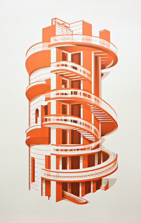 A picture of a building with a spiral staircase. Imaginary illustration.の素材