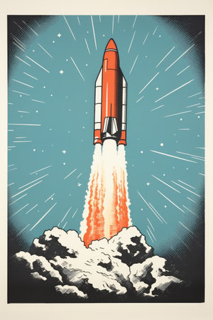 A picture of a space shuttle taking off. Imaginary illustration.の素材