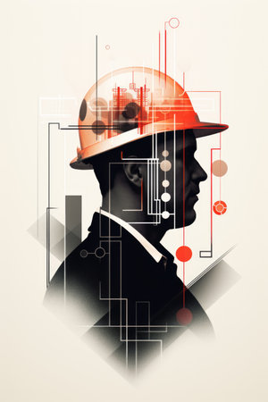 A man wearing a hard hat and a suit. Imaginary illustration.の素材