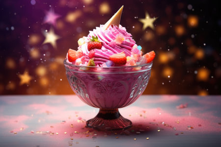 A cupcake with a unicorn horn on top of it. Imaginary AI picture.の素材