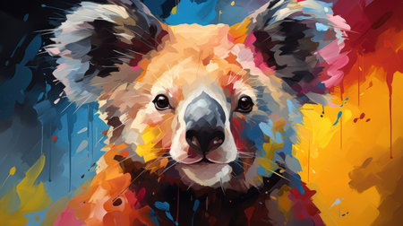 A close up of a painting of a bear. Imaginary AI picture.の素材