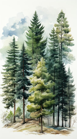 A watercolor painting of a group of trees. Imaginary illustration.の素材